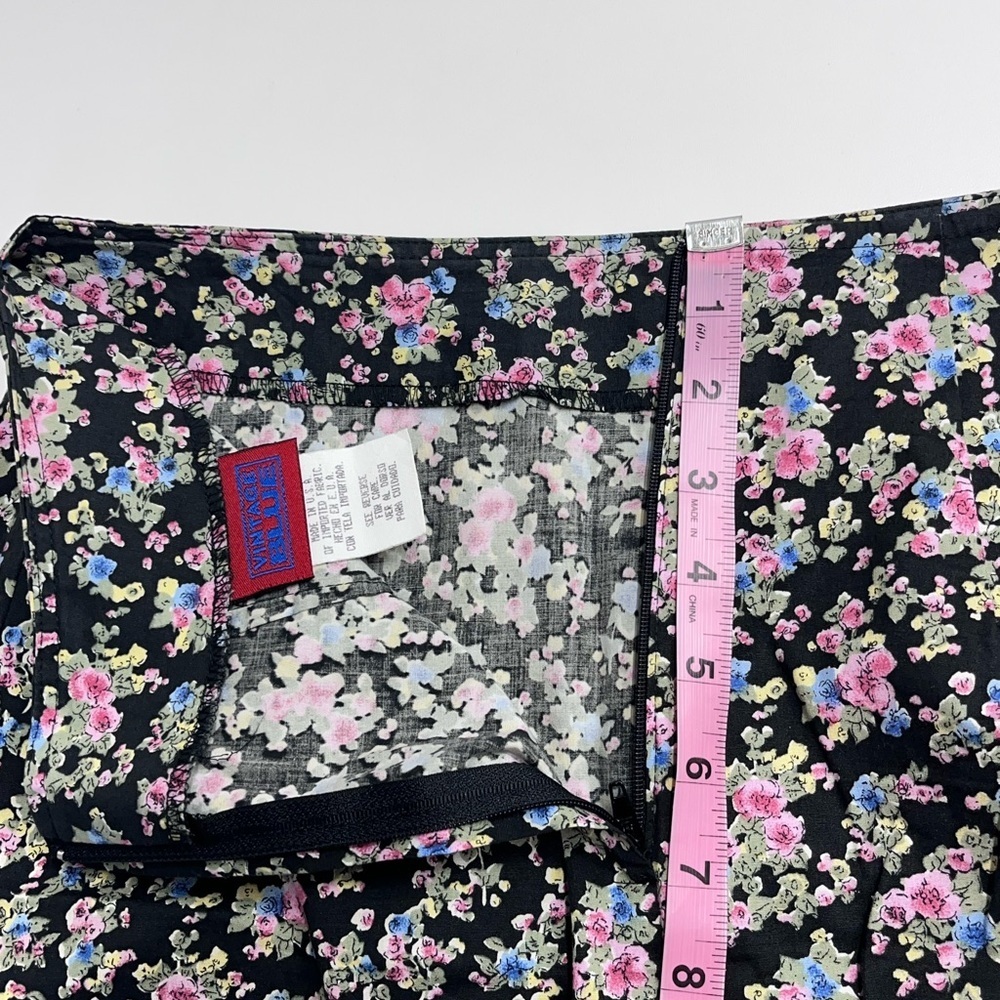 Vintage Blue skirt size 3 dark floral mini skirt black pink blue green yellow - Picture 5 of 12